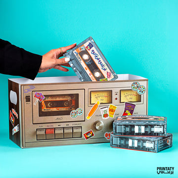 قرنقعوه :أشرطة كاسيت  (10 علب) مع علبة كبيرة على شكل مسجل