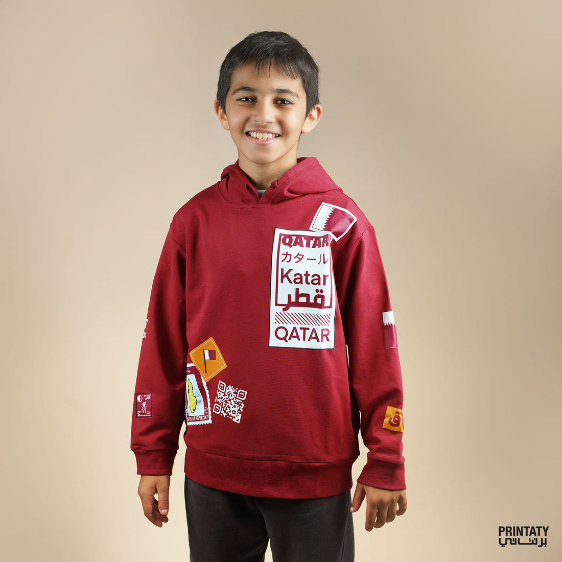 Kids Winter Hoodie: The Word Qatar in Several Languages