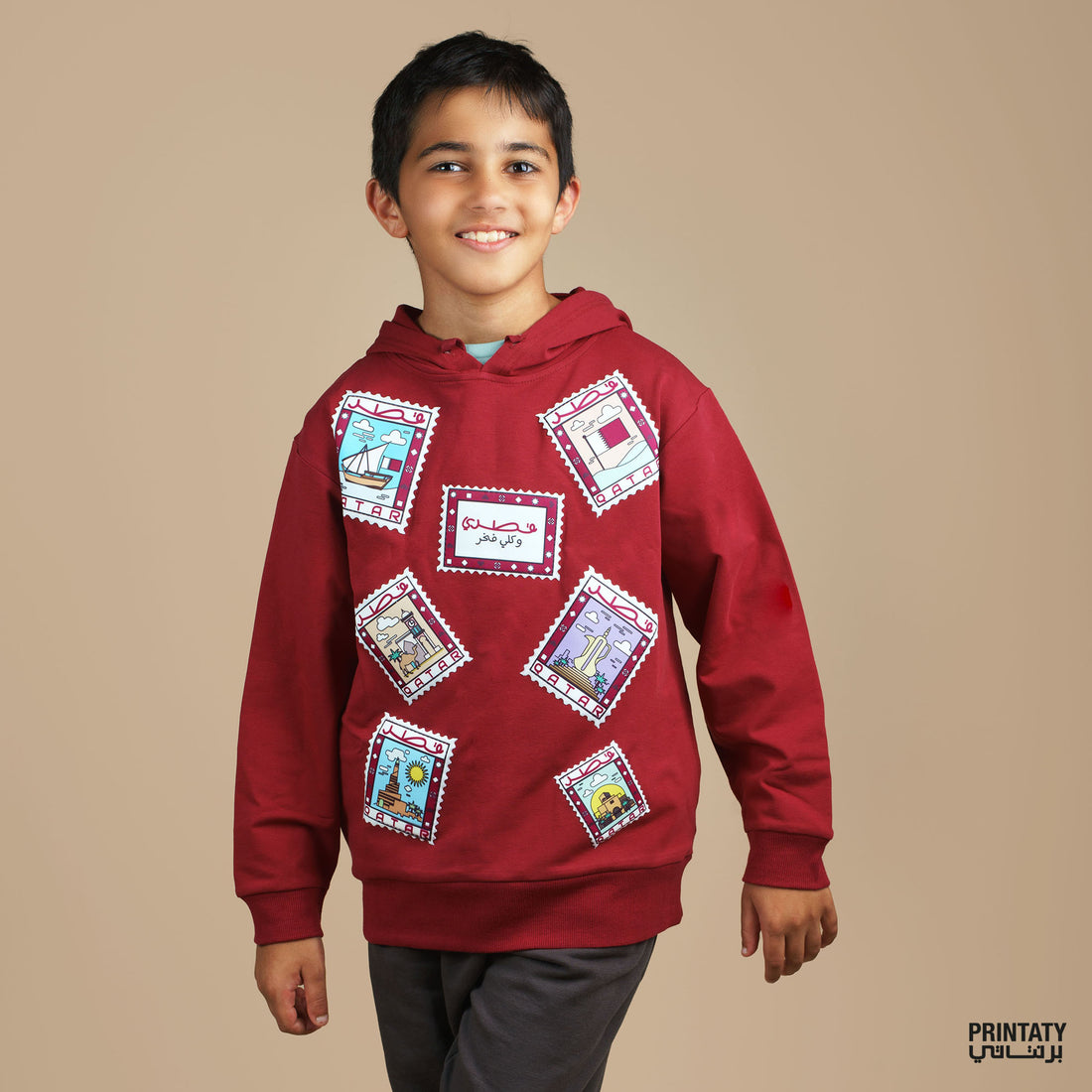 Kids Winter Hoodie: Qatar Stamps