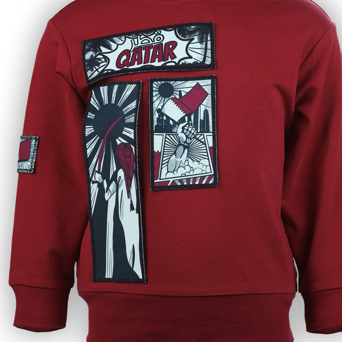 Kids Winter Hoodie: Comic Book Style Drawings of Qatar