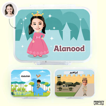 Transparent Lunch Box: Child's Image as a Cartoon Character (20 Designs)