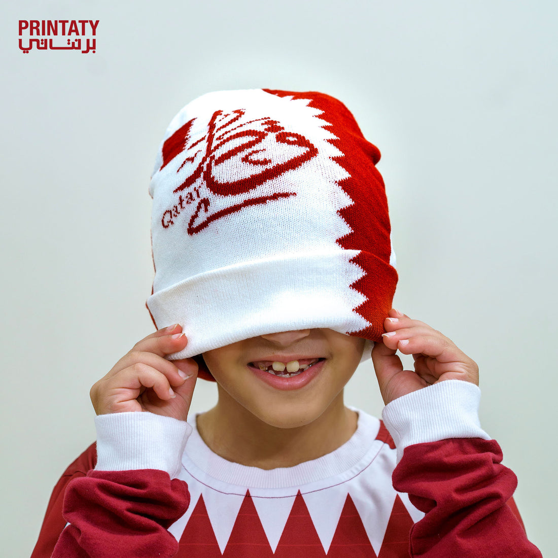 Winter beanies  : Qatar calligraphy and flag (kids & adults )